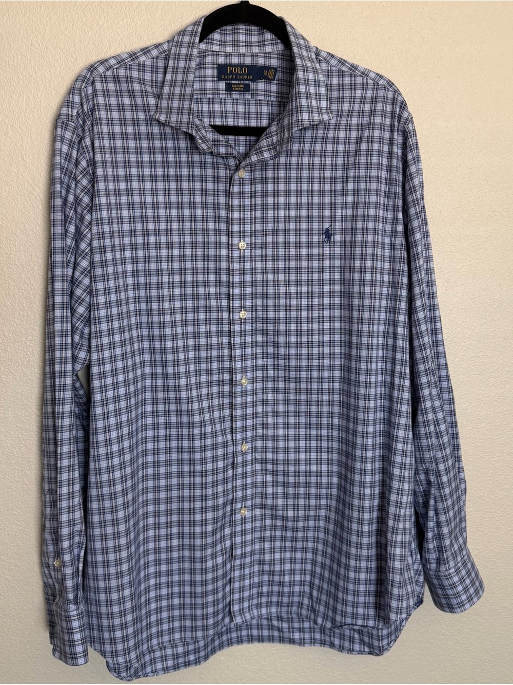 Polo Ralph Lauren Men's Blue Plaid Easy Care Stretch Button Down  Size XXL